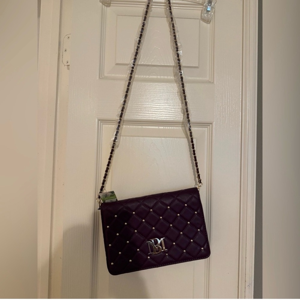 Badgley Mischka Quilted Crossbody Bag in Deep Plum with Gold Hardware - Picture 3 of 6